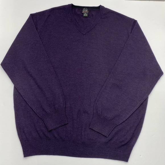 Jos. A. Bank Men's Deep Purple V-Neck Sweater 2XL 100% Italian Merino Wool - Picture 1 of 9